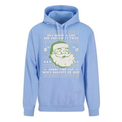 Santa Claus Ugly Xmas Sweater HeS Makin A List Lyrics Unisex Surf Hoodie