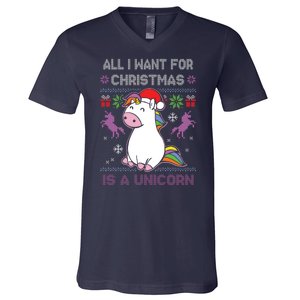 Santa Claus Unicorn Xmas V-Neck T-Shirt