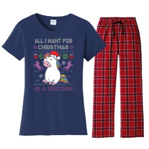 Santa Claus Unicorn Xmas Women's Flannel Pajama Set