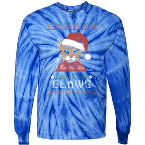 Santa Claw Ugly Christmas N Cat Xmas Cute Gift Tie-Dye Long Sleeve Shirt