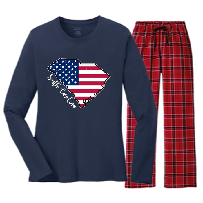 South Carolina United States Map T Shirt Women's Long Sleeve Flannel Pajama Set 