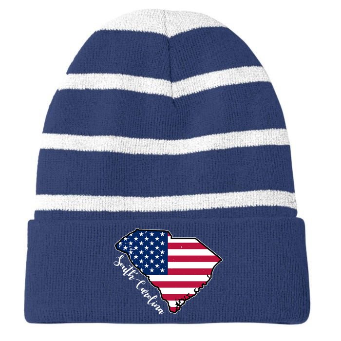 South Carolina United States Map T Shirt Striped Beanie with Solid Band