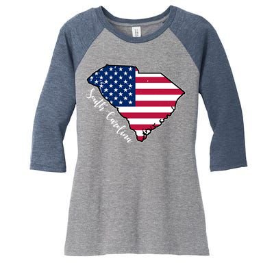 South Carolina United States Map T Shirt Women's Tri-Blend 3/4-Sleeve Raglan Shirt