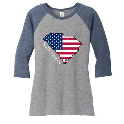 South Carolina United States Map T Shirt Women's Tri-Blend 3/4-Sleeve Raglan Shirt