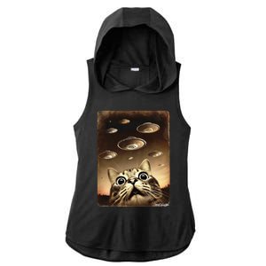 Shocked Cat Ufo Fleet Alien Ladies PosiCharge Tri-Blend Wicking Draft Hoodie Tank