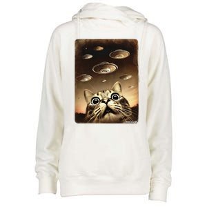 Shocked Cat Ufo Fleet Alien Womens Funnel Neck Pullover Hood