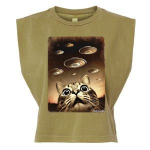 Shocked Cat Ufo Fleet Alien Garment-Dyed Women's Muscle Tee