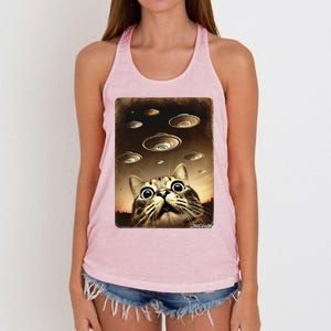 Shocked Cat Ufo Fleet Alien Women's Knotted Racerback Tank