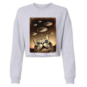 Shocked Cat Ufo Fleet Alien Cropped Pullover Crew