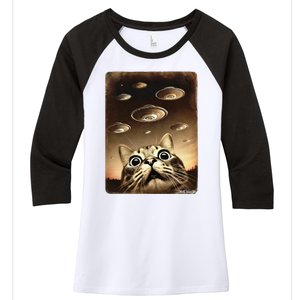 Shocked Cat Ufo Fleet Alien Women's Tri-Blend 3/4-Sleeve Raglan Shirt