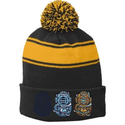 Scuba Diver Vintage Stripe Pom Pom Beanie