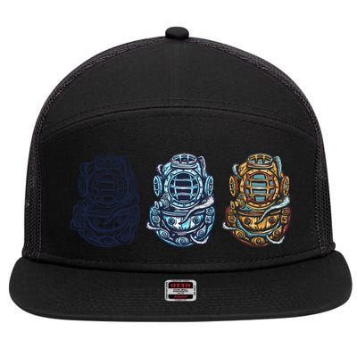 Scuba Diver Vintage 7 Panel Mesh Trucker Snapback Hat