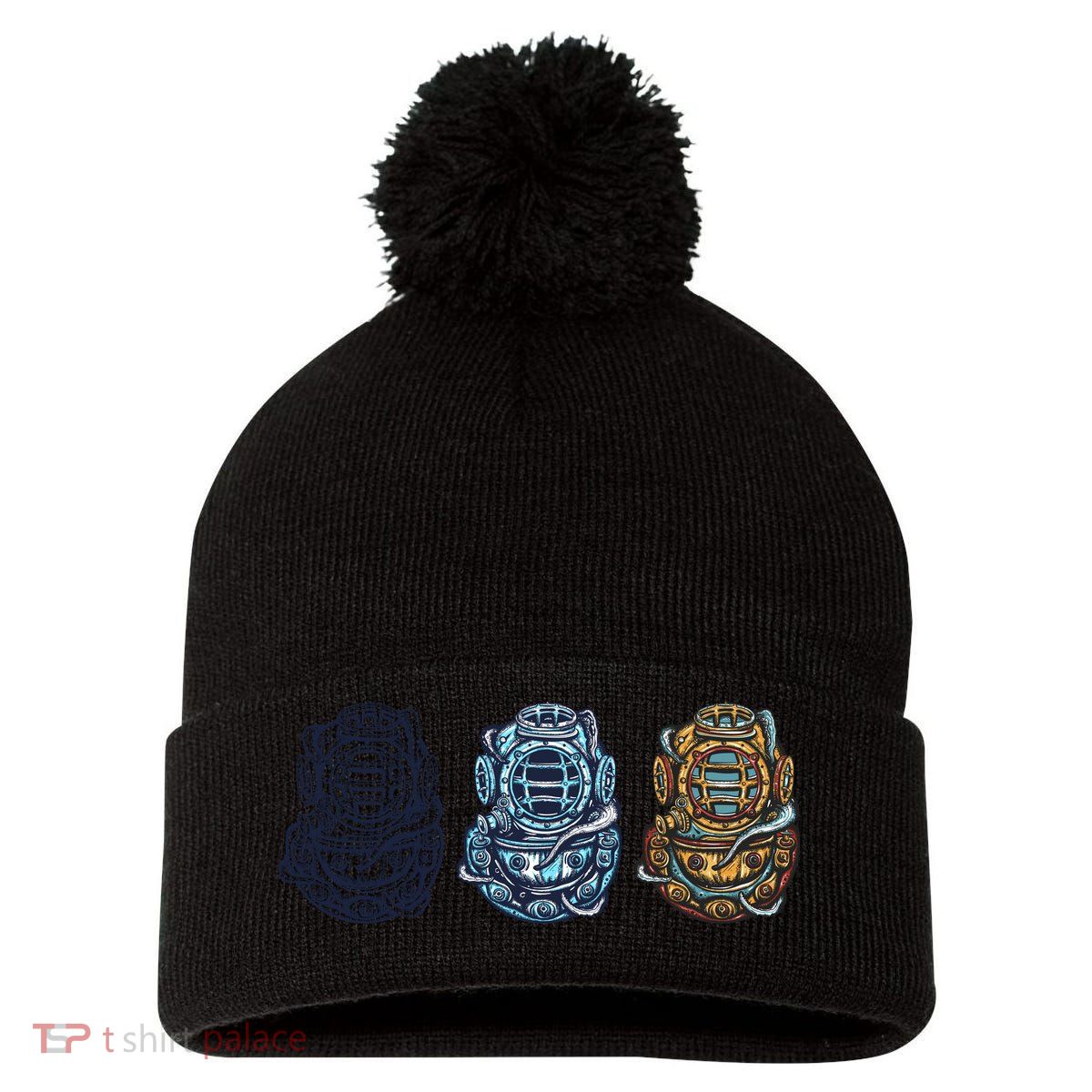 Scuba Diver Vintage Pom Pom 12in Knit Beanie