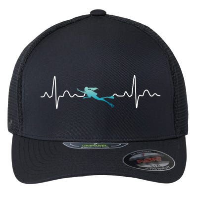 Scuba Diving Heartbeat Pulse Flexfit Unipanel Trucker Cap