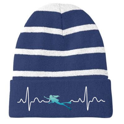 Scuba Diving Heartbeat Pulse Striped Beanie with Solid Band