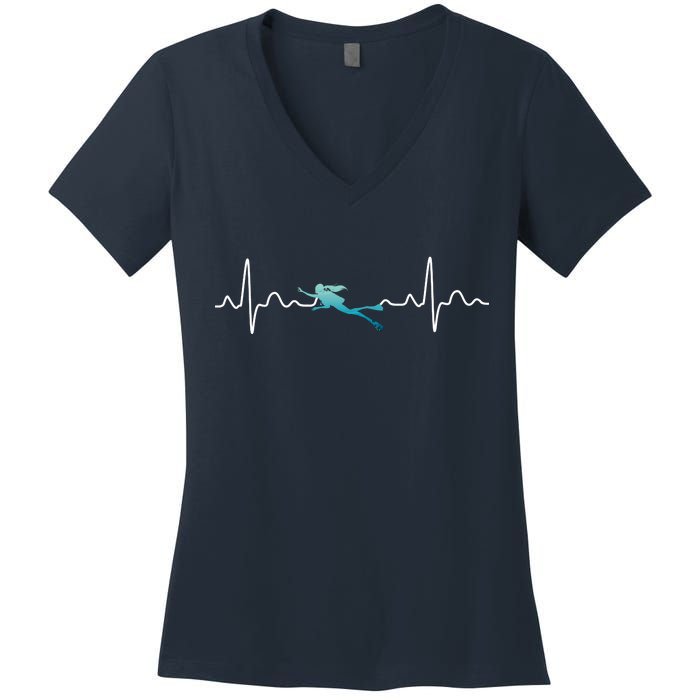 Scuba Diving Heartbeat Pulse Women's V-Neck T-Shirt