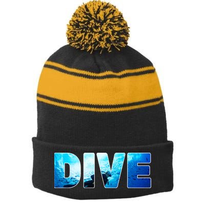 Scuba Diving Ocean Stripe Pom Pom Beanie