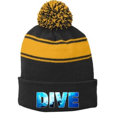 Scuba Diving Ocean Stripe Pom Pom Beanie