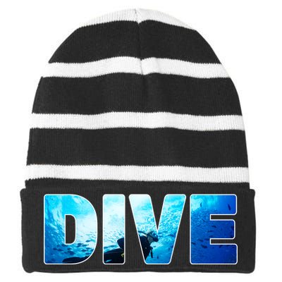 Scuba Diving Ocean Striped Beanie with Solid Band