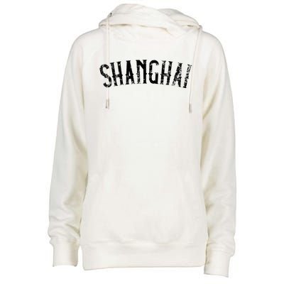 Shanghai China Vintage Black Text Apparel Womens Funnel Neck Pullover Hood