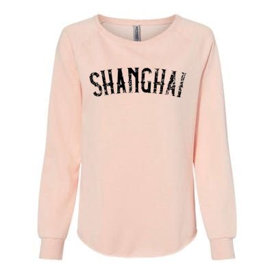 Shanghai China Vintage Black Text Apparel Womens California Wash Sweatshirt