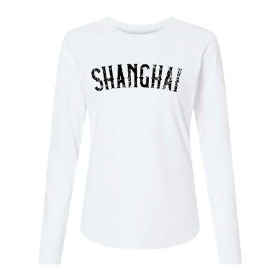 Shanghai China Vintage Black Text Apparel Womens Cotton Relaxed Long Sleeve T-Shirt