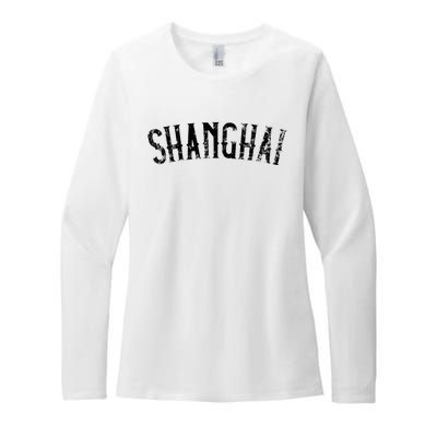 Shanghai China Vintage Black Text Apparel Womens CVC Long Sleeve Shirt