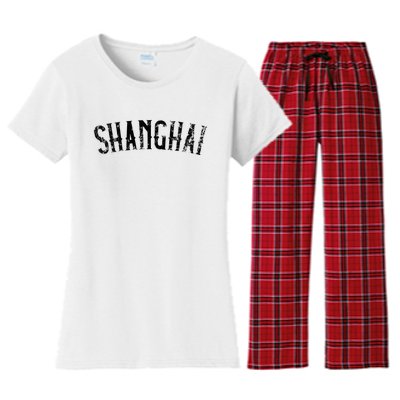 Shanghai China Vintage Black Text Apparel Women's Flannel Pajama Set