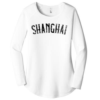 Shanghai China Vintage Black Text Apparel Women's Perfect Tri Tunic Long Sleeve Shirt