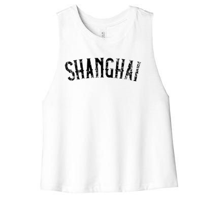 Shanghai China Vintage Black Text Apparel Women's Racerback Cropped Tank