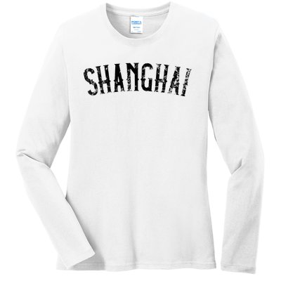 Shanghai China Vintage Black Text Apparel Ladies Long Sleeve Shirt