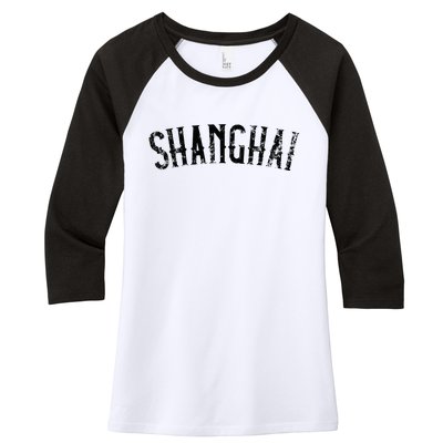 Shanghai China Vintage Black Text Apparel Women's Tri-Blend 3/4-Sleeve Raglan Shirt