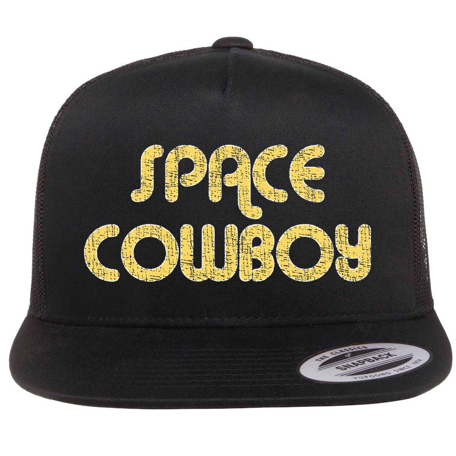 Space Cowboy Vintage Large Print Retro Distressed Flat Bill Trucker Hat