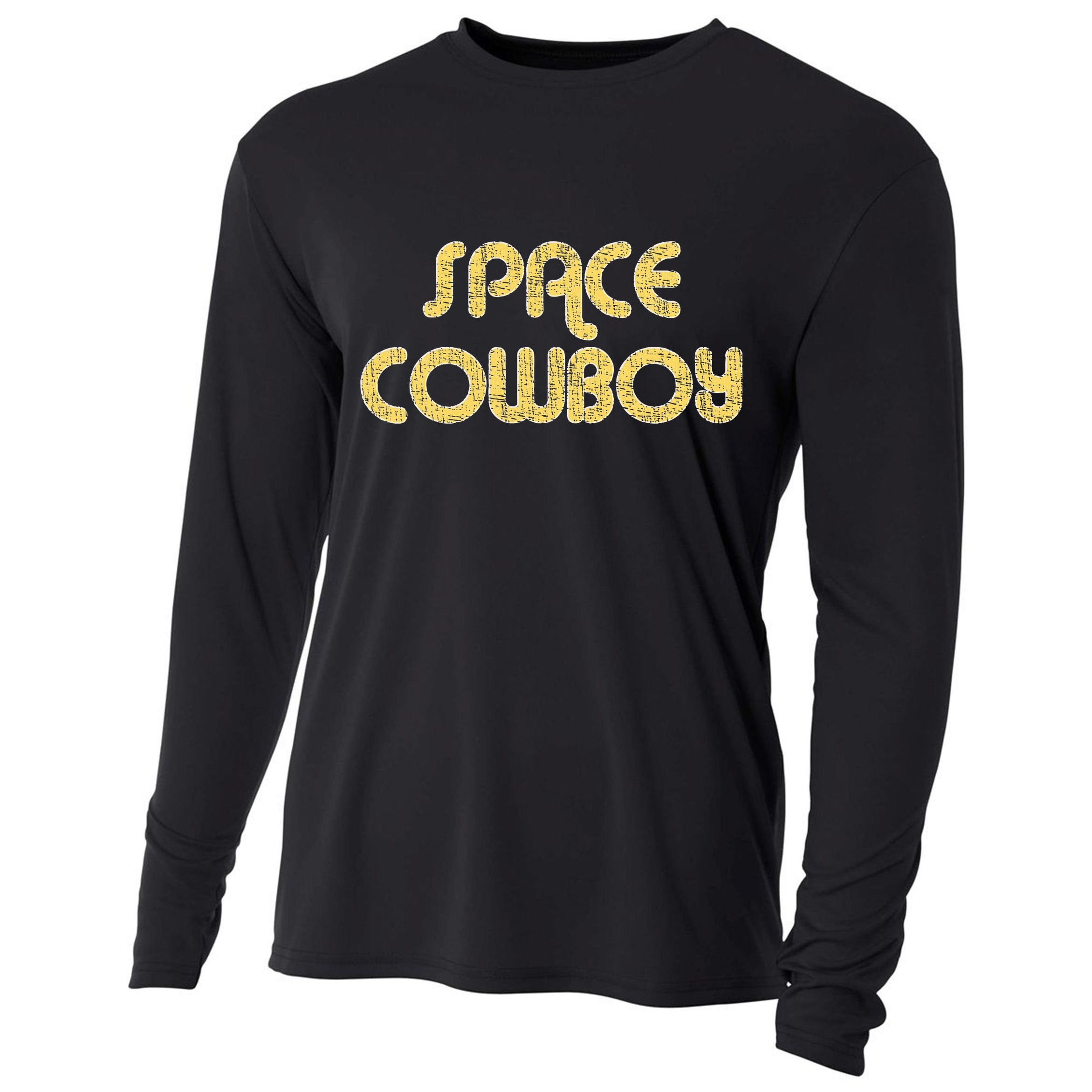 Space Cowboy Vintage Large Print Retro Distressed Cooling Performance Long Sleeve Crew