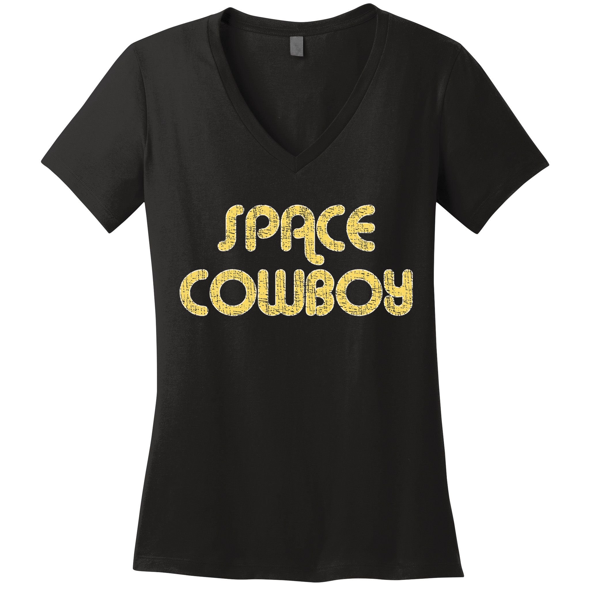 Space Cowboy Vintage Large Print Retro Distressed Women's V-Neck T-Shirt