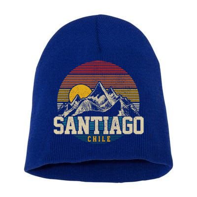 Santiago Chile Vintage Mountains Retro Souvenir Gift Short Acrylic Beanie