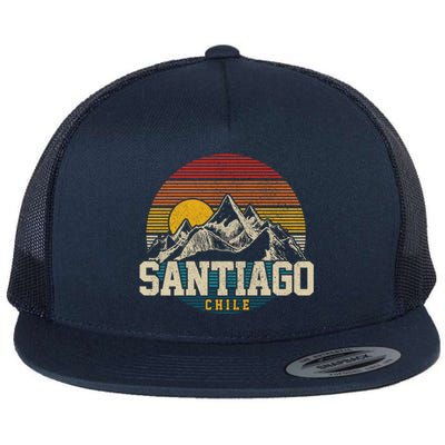 Santiago Chile Vintage Mountains Retro Souvenir Gift Flat Bill Trucker Hat