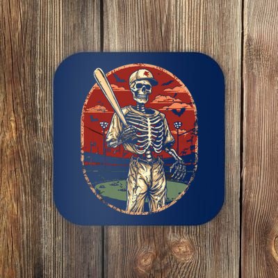 Spooky Creepy Vintage Baseball Skeleton Halloween Boy Coaster