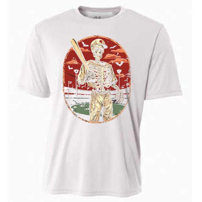 Spooky Creepy Vintage Baseball Skeleton Halloween Boy Cooling Performance Crew T-Shirt