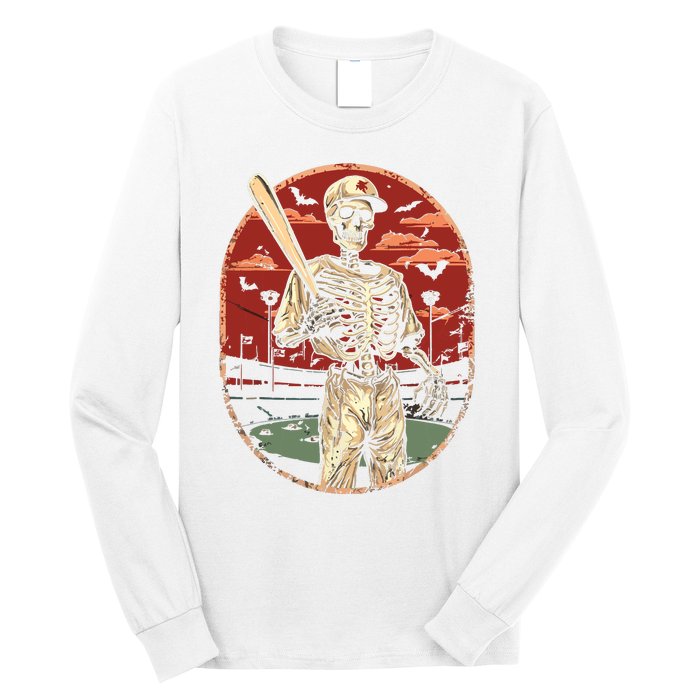 Spooky Creepy Vintage Baseball Skeleton Halloween Boy Long Sleeve Shirt