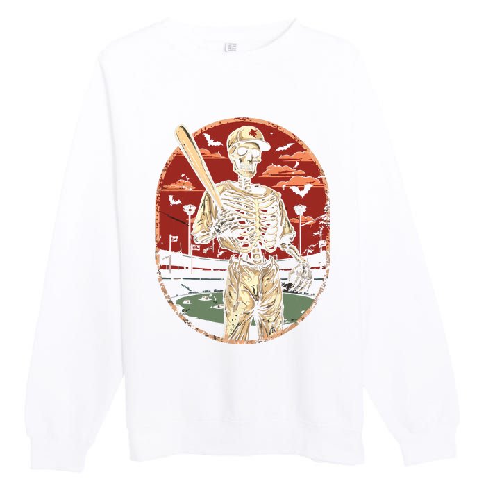 Spooky Creepy Vintage Baseball Skeleton Halloween Boy Premium Crewneck Sweatshirt