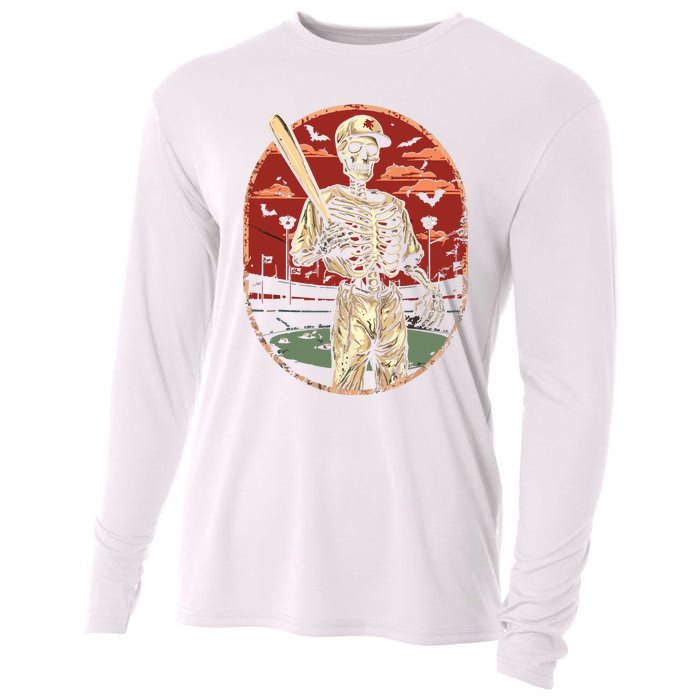 Spooky Creepy Vintage Baseball Skeleton Halloween Boy Cooling Performance Long Sleeve Crew