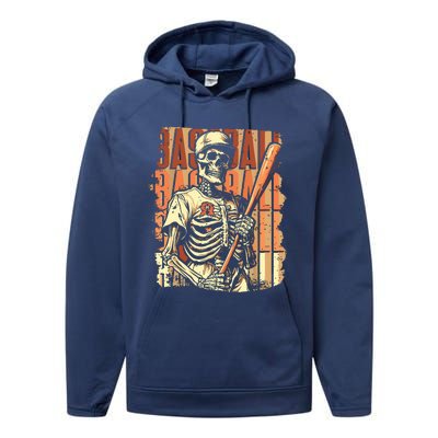 Spooky Creepy Vintage Baseball Skeleton Halloween Boy Performance Fleece Hoodie