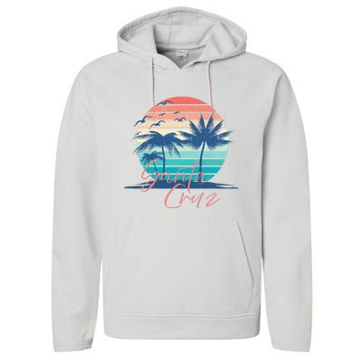 Santa Cruz Vintage Summer Vibes Beach Sunset Retro Palm Tree Performance Fleece Hoodie