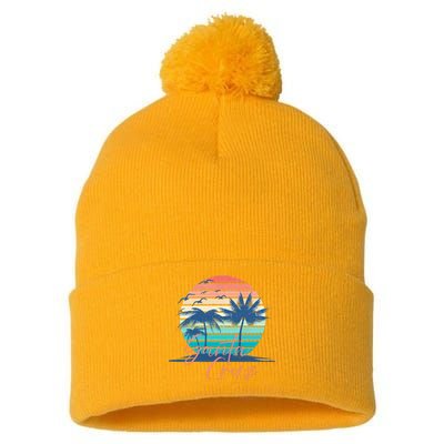 Santa Cruz Vintage Summer Vibes Beach Sunset Retro Palm Tree Pom Pom 12in Knit Beanie