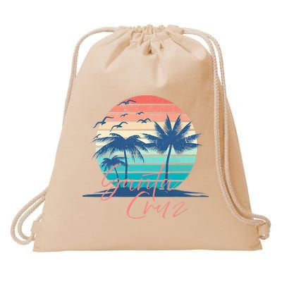 Santa Cruz Vintage Summer Vibes Beach Sunset Retro Palm Tree Drawstring Bag