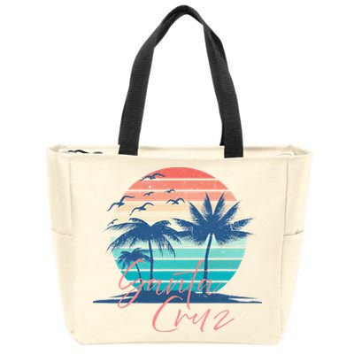 Santa Cruz Vintage Summer Vibes Beach Sunset Retro Palm Tree Zip Tote Bag