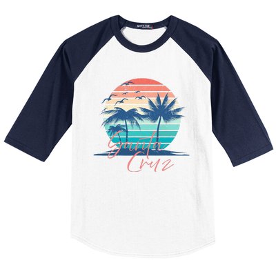 Santa Cruz Vintage Summer Vibes Beach Sunset Retro Palm Tree Baseball Sleeve Shirt