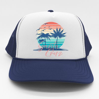 Santa Cruz Vintage Summer Vibes Beach Sunset Retro Palm Tree Trucker Hat