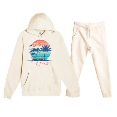 Santa Cruz Vintage Summer Vibes Beach Sunset Retro Palm Tree Premium Hooded Sweatsuit Set